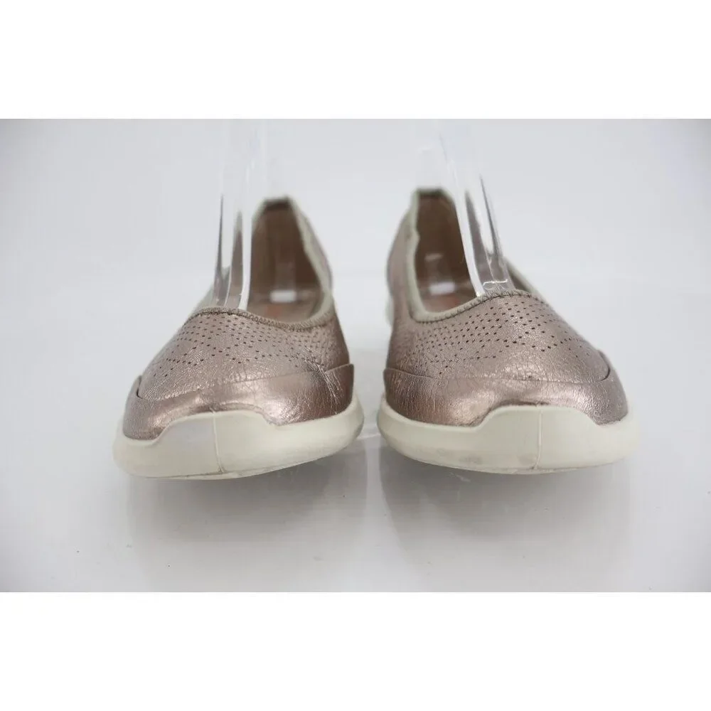 Ecco Sense Flat Women's 5 Rose Metallic Leather Slip On Flats Loafers Comfy